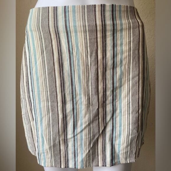 Altar’d State | Women's Blue Tan White Striped Short Mini Pencil Skirt | Small - Picture 1 of 3